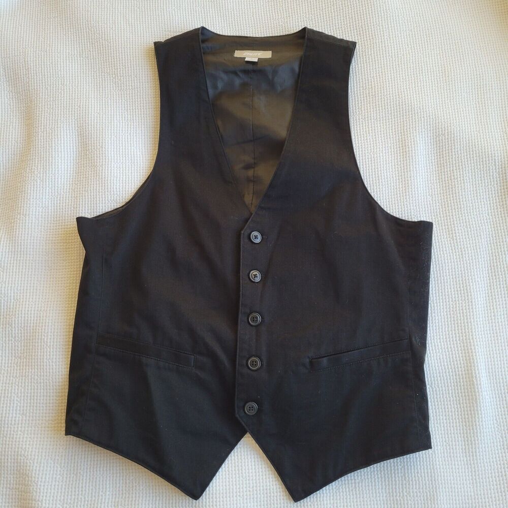 UTILITY Black Cotton Waistcoat Size S Lined Adjustable Vest